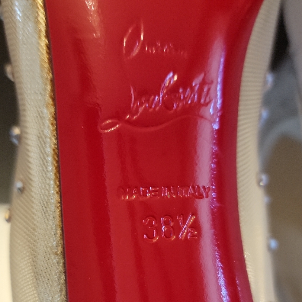 Christian Louboutin Follies Crystal Embellished Silver Pumps 100 Heel Sz38.5 - Picture 10 of 16